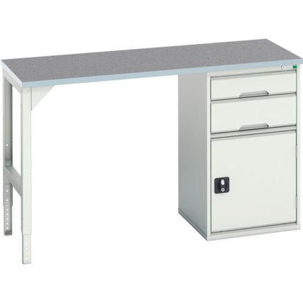 Verso Pedestal Bench 1500 x 600 x 930mm 2 Drawers and 1 Cupboard - Light Grey