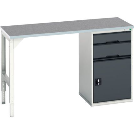 Verso Pedestal Bench 1500 x 600 x 930mm 2 Drawers and 1 Cupboard - Light/Anthracite Grey