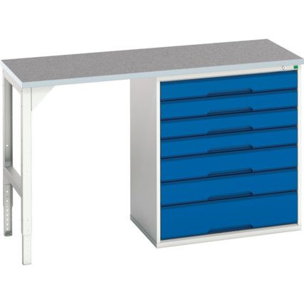 Verso Pedestal Bench 1500 x 600 x 930mm 7 Drawers - Light Grey/Blue