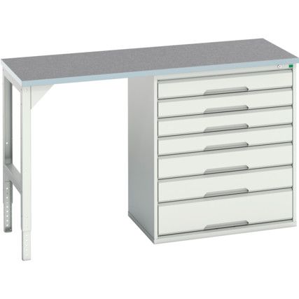 Verso Pedestal Bench 1500 x 600 x 930mm 7 Drawers - Light Grey