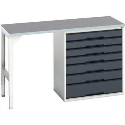 Verso Pedestal Bench 1500 x 600 x 930mm 7 Drawers - Light/Anthracite Grey