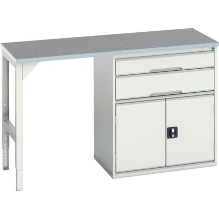 Verso Pedestal Bench 1500 x 600 x 930mm 2 Drawers and 1 Cupboard - Light Grey