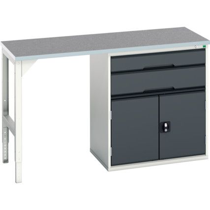 Verso Pedestal Bench 1500 x 600 x 930mm 2 Drawers and 1 Cupboard - Light/Anthracite Grey