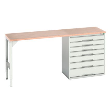 Verso Pedestal Bench 2000 x 600 x 930mm 7 Drawers - Light Grey