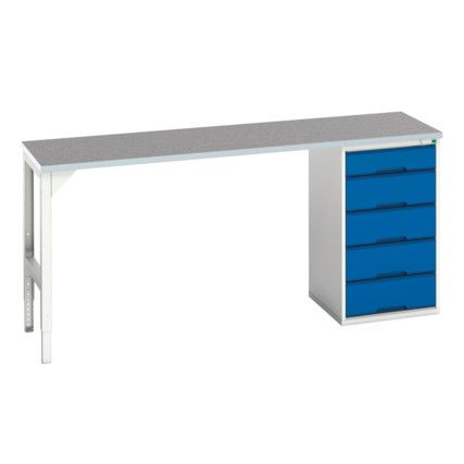 Verso Pedestal Bench 2000 x 600 x 930mm 5 Drawers - Light Grey/Blue