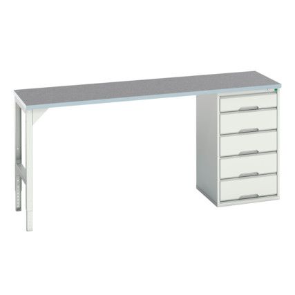 Verso Pedestal Bench 2000 x 600 x 930mm 5 Drawers - Light Grey