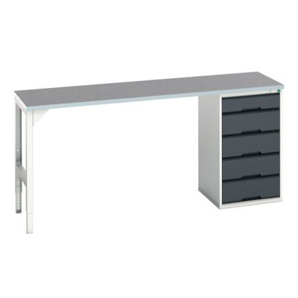 Verso Pedestal Bench 2000 x 600 x 930mm 5 Drawers - Light/Anthracite Grey