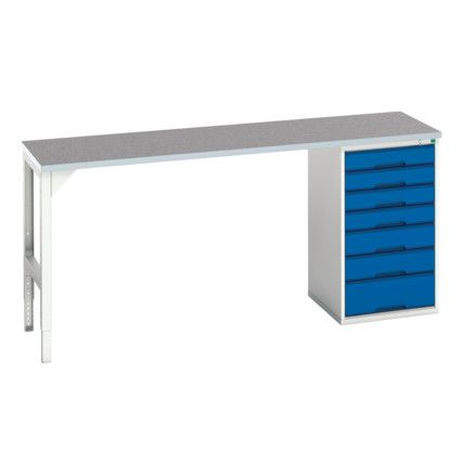 Verso Pedestal Bench 2000 x 600 x 930mm 7 Drawers - Light Grey/Blue