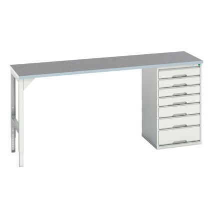 Verso Pedestal Bench 2000 x 600 x 930mm 7 Drawers - Light Grey