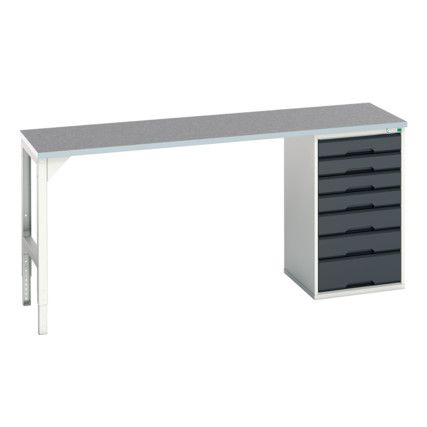 Verso Pedestal Bench 2000 x 600 x 930mm 7 Drawers - Light/Anthracite Grey