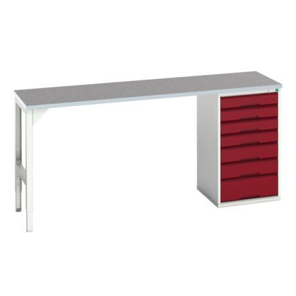 Verso Pedestal Bench 2000 x 600 x 930mm 7 Drawers - Light Grey/Red