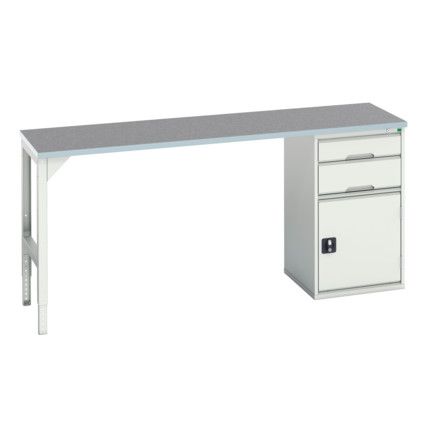 Verso Pedestal Bench 2000 x 600 x 930mm 2 Drawers and 1 Cupboard - Light Grey