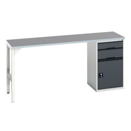 Verso Pedestal Bench 2000 x 600 x 930mm 2 Drawers and 1 Cupboard - Light/Anthracite Grey