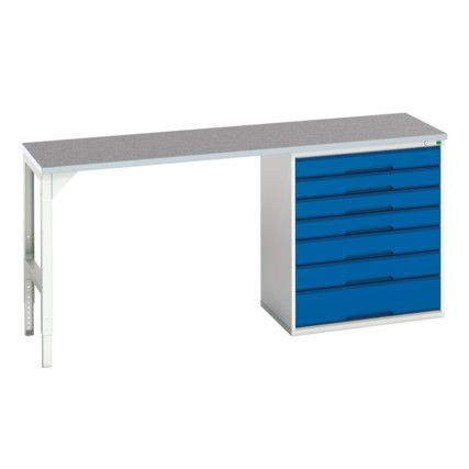 Verso Pedestal Bench 2000 x 600 x 930mm 7 Drawers - Light Grey/Blue