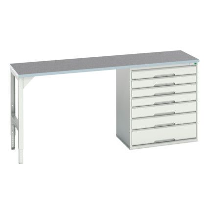 Verso Pedestal Bench 2000 x 600 x 930mm 7 Drawers - Light Grey