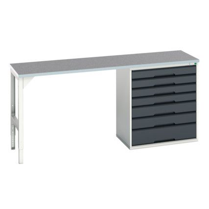 Verso Pedestal Bench 2000 x 600 x 930mm 7 Drawers - Light/Anthracite Grey