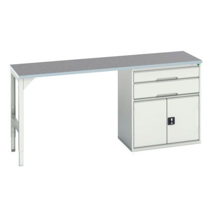 Verso Pedestal Bench 2000 x 600 x 930mm 2 Drawers and 1 Cupboard - Light Grey