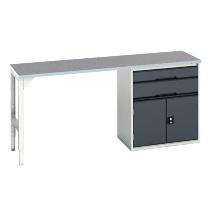 Verso Pedestal Bench 2000 x 600 x 930mm 2 Drawers and 1 Cupboard - Light/Anthracite Grey