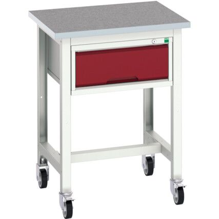 Verso 700 x 600 x 930mm Mobile Workstation and Drawer - Light Grey/Red