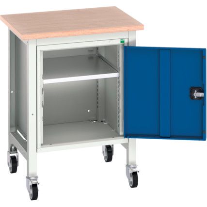 Verso 700 x 600 x 930mm Mobile Workstation and Cupboard - Light Grey/Blue