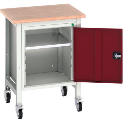 Verso 700 x 600 x 930mm Mobile Workstation and Cupboard - Light Grey/Red