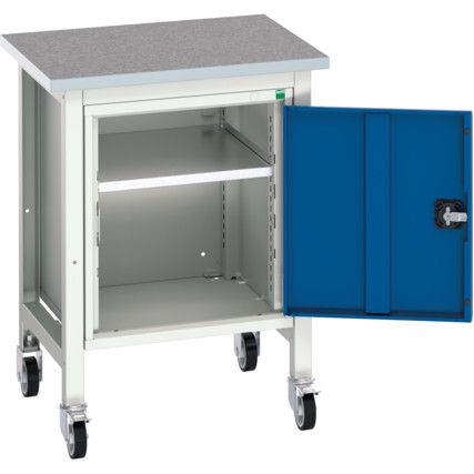 Verso 700 x 600 x 930mm Mobile Workstation and Cupboard - Light Grey/Blue