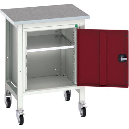 Verso 700 x 600 x 930mm Mobile Workstation and Cupboard - Light Grey/Red