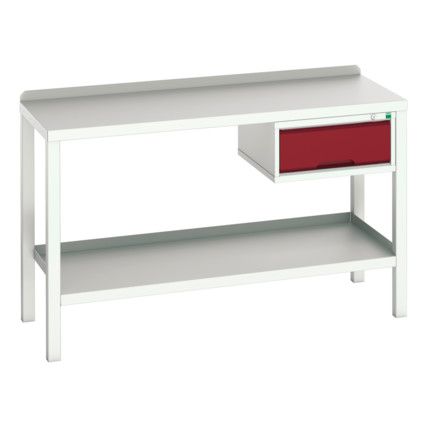 Verso Welded Bench 1500x600x910mm Steel Worktop - Light Grey/Red