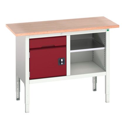 Verso Height Adjustable Storage Bench 1250x600x830-930mm - Light Grey/Red