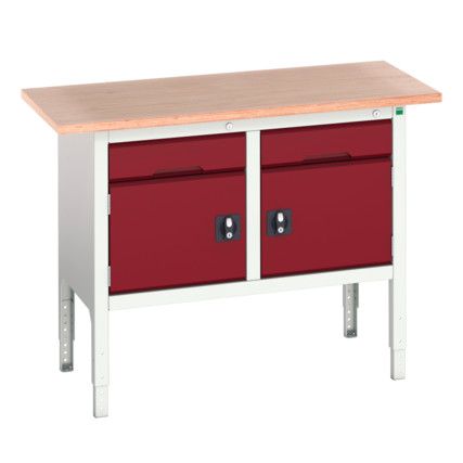 Verso Height Adjustable Storage Bench 1250x600x830-930mm - Light Grey/Red