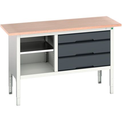 Verso Height Adjustable Storage Bench 1500x600x830-930mm - Light/Anthracite Grey