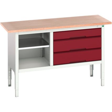 Verso Height Adjustable Storage Bench 1500x600x830-930mm - Light Grey/Red