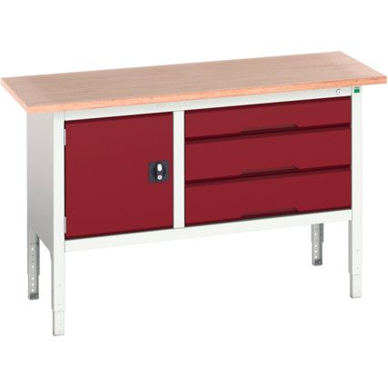 Verso Height Adjustable Storage Bench 1500x600x830-930mm - Light Grey/Red