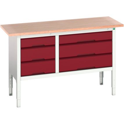 Verso Height Adjustable Storage Bench 1500x600x830-930mm - Light Grey/Red