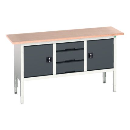 Verso Height Adjustable Storage Bench 1750x600x830-930mm - Light/Anthracite Grey