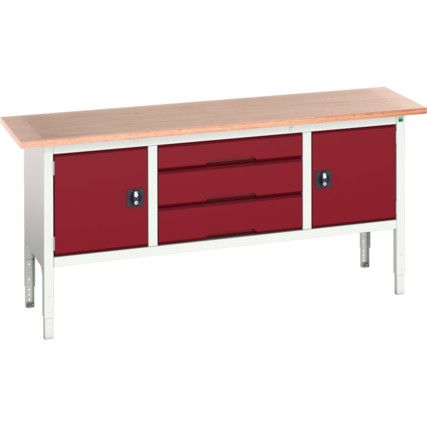 Verso Height Adjustable Storage Bench 2000x600x830-930mm - Light Grey/Red