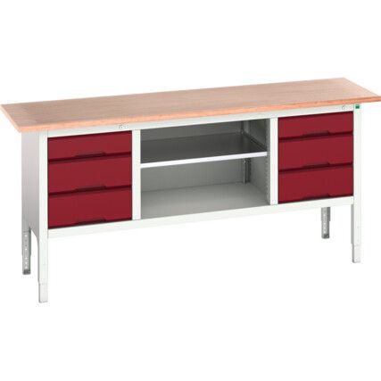 Verso Height Adjustable Storage Bench 2000x600x830-930mm - Light Grey/Red