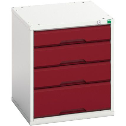 Verso Drawer Cabinet, 4 Drawers, Light Grey/Red, 600 x 525 x 550mm