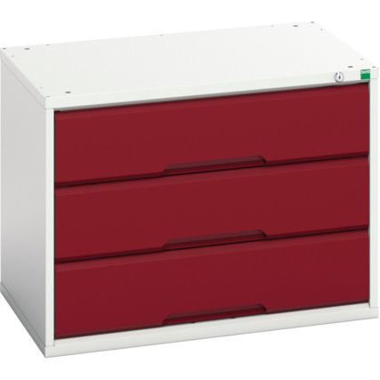 Verso Drawer Cabinet, 3 Drawers, Light Grey/Red, 600 x 800 x 550mm