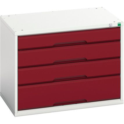 Verso Drawer Cabinet, 4 Drawers, Light Grey/Red, 600 x 800 x 550mm