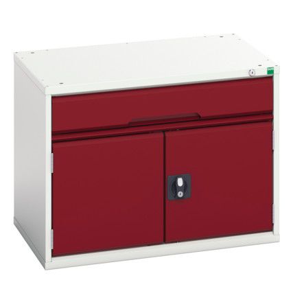 Verso Combination Cupboard 800x550x600mm 1x Drawer - Light Grey/Red