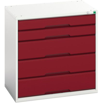 Verso Drawer Cabinet, 5 Drawers, Light Grey/Red, 800 x 800 x 550mm