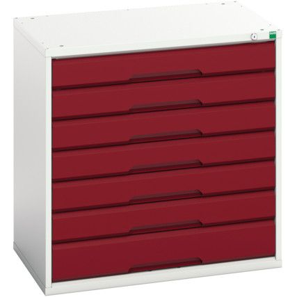 Verso Drawer Cabinet 800x550x800mm 7x Drawers - Light Grey/Red