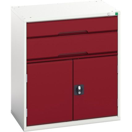 Verso Combination Cupboard 800x550x900mm 2x Drawers - Light Grey/Red