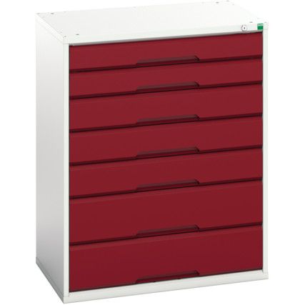 Verso Drawer Cabinet, 7 Drawers, Light Grey/Red, 1000 x 800 x 550mm