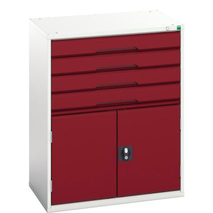 Verso Combination Cupboard 800x550x1000mm 4x Drawers - Light Grey/Red