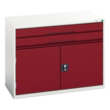 Verso Combination Cupboard 1050x550x800mm 2x Drawers - Light Grey/Red