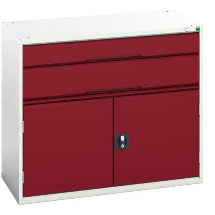 Verso Combination Cupboard 1050x550x900mm 2x Drawers - Light Grey/Red