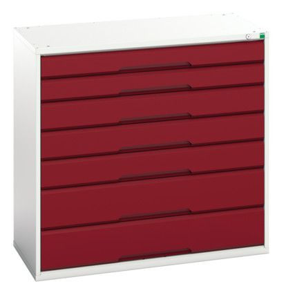 Verso Drawer Cabinet, 7 Drawers, Light Grey/Red, 1000 x 1050 x 550mm