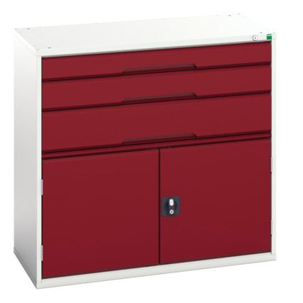 Verso Combination Cupboard 1050x550x1000mm 3x Drawers - Light Grey/Red